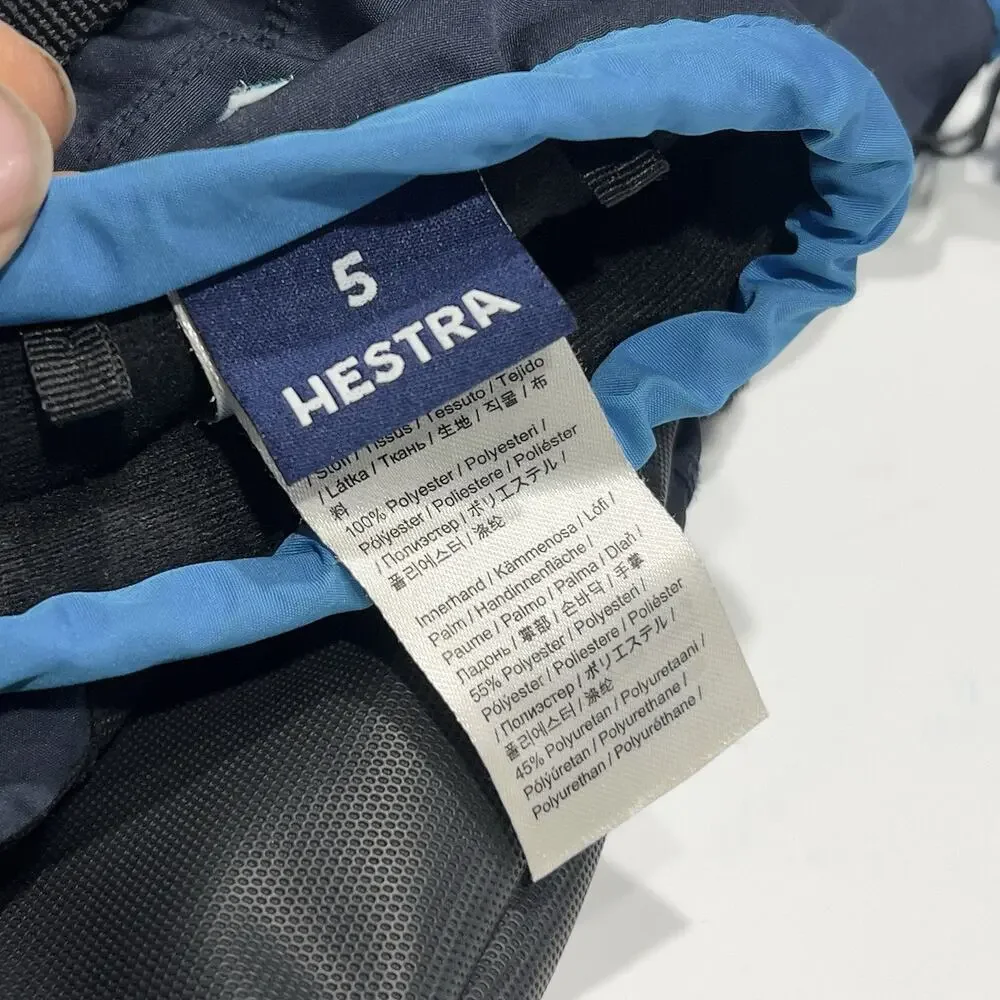 Hestra Kids Ski Mittens Size 5 Navy Blue Black Leather Palm Winter Snow Mitts